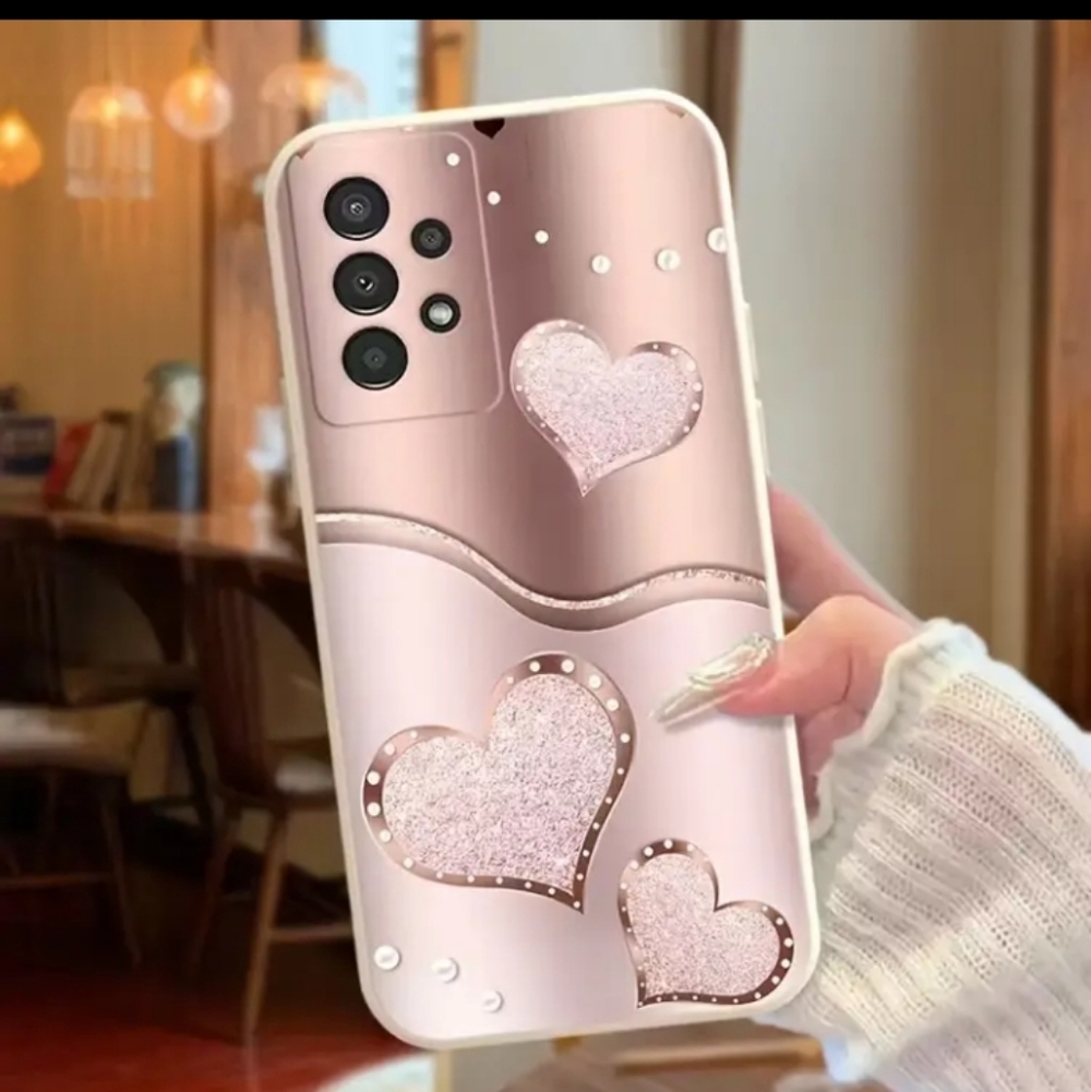 iPhone 13 pro max Pink White Heart Glossy Hard Plastic Back Case Cover